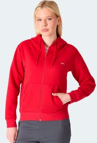 Resim Slazenger MILIO I Kadın Fermuarlı Kapüşonlu Cepli Kırmızı Sweatshirt 