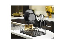 Resim Alper Banyo Ömür Boyu Paslanmaz Siyah Bulaşık Süzgeci Iki Katlı Tabaklık Bulaşıklık Termo Plastik Ka 