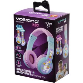 Resim Çocuk Kulaklığı Katlanabilir Kablolu Stickerlı Volkano Kids VK-2015-LVLB 