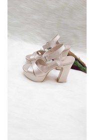 Resim HAVVA SHOES Ten Saten Platform Kalın Topuklu 12 Cm Abiye Ayakkabı 