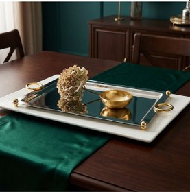 Resim Paslanmaz Çelik Lüks Dikdörtgen Servis Tepsisi 35x55 Cm Büyük Boy Altın 