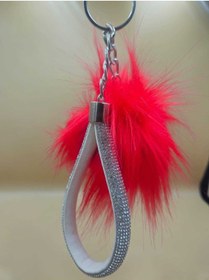 Resim Gümüş Taşlı Tilki Tüyü Kırmızı Angel Anahtarlık 