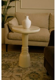 Resim Doğal Masif Ahşap Krem Renk Mantar Yan Sehpa Tekli Modern Tasarım - Coffee Table Krem 