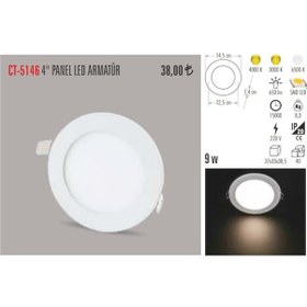 Resim Cata Ct-5146 9W Slim Led Panel Armatür %100 Alüminyum Kasa Beyaz 