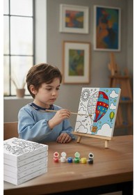 Resim Balon Temalı Çocuk Boyama Tuvali Şövaleli Eğitici Boyama Seti 20x20 Cm 