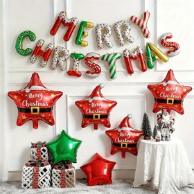 Resim 16 Parça Set Noel Kutlu Olsun Alüminyum Folyo Harf Balon Banner Seti, Kırmızı Noel Baba Yıldız Balonlu, Noel Yeni Yıl Partisi Balonları İç ve Dış Mekan Süslemeleri Malzemeleri, Doğum Günü Balonları, Mutlu Yıllar Balonları, Kadınlar İçin Doğum Günü Balonları 