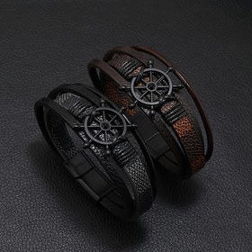 Resim Yeni Sıcak Satış Retro Erkek Moda PU Alaşım Manyetik Snap Bileklik Erkek Dümen Bileklik Takı 
