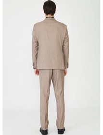 Resim Bej Klasik Yaka Slim Fit Modern Erkek Takım Elbise Bej 