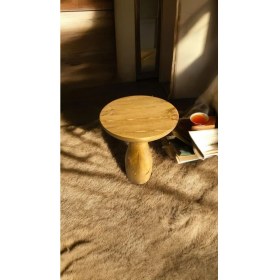 Resim Wooden Ahşap Tekli Mantar Yan Sehpa Modern Tütün Renk Fiskos 