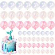 Resim 45 Adet Toplar Kek Balonları Cupcake DIY Kek İçi Köpük Kek Topları Düğün Yıldönümü Doğum Günü Için Pişirme Süsleme, Tatlı Masası Giydirme Malzemeleri, Kek Dekor Malzemeleri, Pişirme Dekor Malzemeleri, Parti Dekor Malzemeleri (Pembe, Şeffaf, Beyaz) 