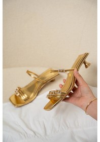 Resim İda Toka Detaylı Topuklu Kadın Terlik Gold Altın 