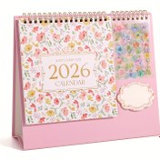 Resim 2026 Pembe Çiçekli Masa Takvimi - Sticker ve Yapışkan Notlar Dahil, Zarif Pastel Aylık Planlayıcı Altın Harflerle, Estetik 12 Ay Organizatörü, 12 Aylık Çiçek Desenli Şablon Kitabı & Ev Ofisi Kız Odası için Süs Kapaklı Hediye Fikri - Soft Pink & Gold Tasarımı, 2026 İçin Multifonksiyonel Stand Takvim, Çiçek Temalı İngilizce Günlükler 