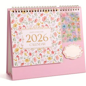 Resim 2026 Pembe Çiçekli Masa Takvimi - Sticker ve Yapışkan Notlar Dahil, Zarif Pastel Aylık Planlayıcı Altın Harflerle, Estetik 12 Ay Organizatörü, 12 Aylık Çiçek Desenli Şablon Kitabı & Ev Ofisi Kız Odası için Süs Kapaklı Hediye Fikri - Soft Pink & Gold Tasarımı, 2026 İçin Multifonksiyonel Stand Takvim, Çiçek Temalı İngilizce Günlükler 