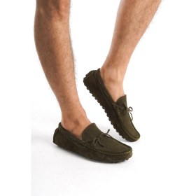Resim Mubiano Summer Mubiano Hakiki Deri Erkek Süet Haki Bağcık Detay Loafer -MSSR1273-HK 