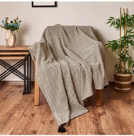 Resim Soft Shiny Koltuk Şalı - Bej / Siyah - 130x170 Cm Çok Renkli 