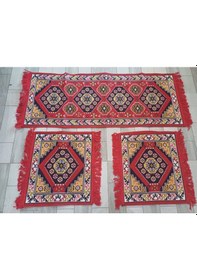 Resim Oto Koltuküstü Kilim 45x50cm 50x130cm Kırmızı 3'lü Set 