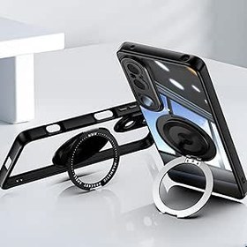 Resim ZQYFCDZ Sony Xperia 1 VI için kılıf, şeffaf cep telefonu kılıfı, 360 derece halkalı, manyetik stant ve kamera koruması, yumuşak TPU silikon çerçeve, polikarbonat, çizik ve darbe koruması, koruyucu 