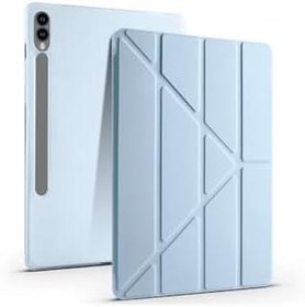 Resim Samsung Galaxy Tab S7 FE ile Uyumlu T730 T735 T737 Kılıf, Kalem Bölmeli, Silikon Trifolding Case, Mavi 