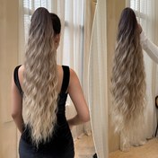 Resim Ombre siyah kahverengi Renkli pençe şeklinde atkuyruğu uzantısı 71.12 cm su dalgası ısıya dayanıklı sentetik atkuyruğu peruk, kısa saç aksesuarları için uygun, kadınların günlük kullanımı ve parti için 