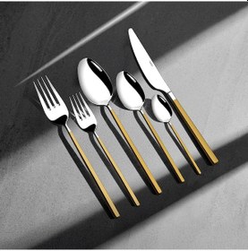 Resim Nehir Gloria Altın Saten 12 Kişilik 72 Parça Çatal Kaşık Bıçak Takımı 