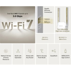Resim Mercusys ME25BE | BE3600 Wi-Fi 7 Menzil Genişletici | 3600 Mbps Çift Bant Hız | Gigabit Ethernet Port | Easymesh Uyumlu | Akıllı Sinyal Göstergesi | Sinyal Güçlendirici & Access Point 