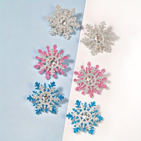 Resim 6 Paket Parıltılı Çift Katmanlı Kar Taneleri Olmayan Saç Tokaları ile Rhinestones, Çok Renkli Noel ve Yeni Yıl Aksesuar Seti, 15 Yaş Üstü İçin Uygun - Dekoratif Festival ve Düğün Başlık 