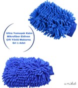 Resim UNIKAT Ultra Yumuşak Mikrofiber Yıkama Eldiveni - Çift Yönlü Makarna Mavi 1 Adet 