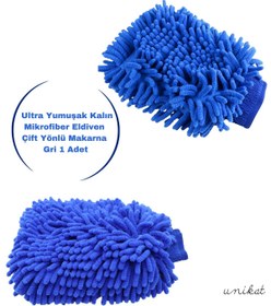 Resim UNIKAT Ultra Yumuşak Mikrofiber Yıkama Eldiveni - Çift Yönlü Makarna Mavi 1 Adet 
