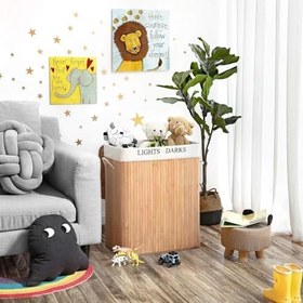 Resim Orret Home Doğal Bambu Katlanabilir Kirli Çamaşır Sepeti, Yıkanabilir Çıkarılabilir Astar Torbalı, Sele Görünümlü Şık ve Dayanıklı Çamaşır Sepeti, Kapaklı ve Ergonomik Tasarım (2 Bölmeli) 