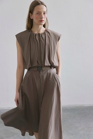 Resim Metal Tokalı Kloş Midi Camel Etek - CAMEL / 34 