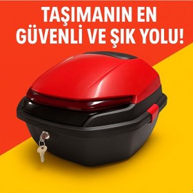 Resim Motosiklet Arka Çanta 33 Litre Kırmızı Stop Işıklı Sinyalli-2165 