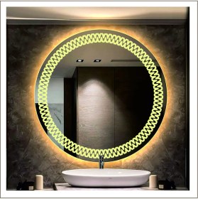 Resim Dnr-Mirror90 Cm Günışığı Ledli Tasarım Kumlamalı Banyo Aynası Makyaj Aynası Işıklı Ayna 