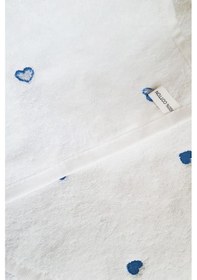 Resim 3 Parça Kalp Nakışlı Banyo Havlusu Takımı %100 Pamuklu Lovely Set Mavi 