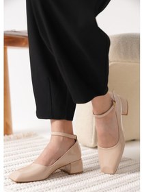 Resim Roof Atelier Arilla Bej Rugan Küt Burunlu Kadın Kısa Topuklu Ayakkabı Bej 