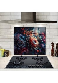 Resim Cam Ocak Arkası Koruyucu Dark Flowers 52cm X 60cm 