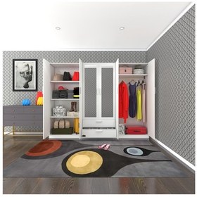 Resim Kenzlife gardırop 6 kapılı çekmeceli begonvil240 byz aynalı kapaklı gardolap dolap 