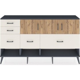 Resim Arges Konsol 3 Raflı 5 Çekmeceli 3 Kapaklı 176x30x99 Antrasit-çam/aytaşı Atlas Çam/aytası - Antrasıt 