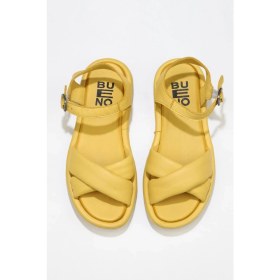 Resim Bueno Shoes Sarı Deri Kadın Düz Sandalet 