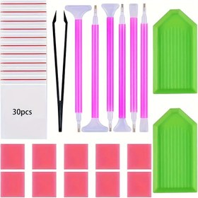 Resim 49 parça DIY Elmas Boyama Araç Seti DIY 5D Elmas Boyama İçerir Elmas Nokta Matkap Kalemi, Cımbız, 10 adet Yapıştırıcı, Plastik Tepsi, 30 Torba DIY Sanat El Sanatları 