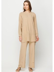Resim Esswaap Doğal Kumaş Rahat Kullanımlı Pantolon Tunik Takım Bej-bej Bej 