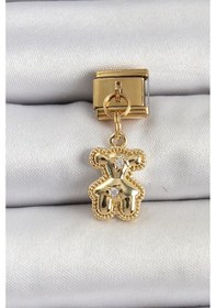 Resim Zarif Kadın İçin Golden Çelik Zirkonlu Sallantı Ayıcık Bakla Bileklik Gri 