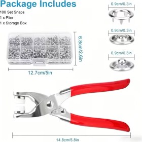 Resim 100 Adet Paslanmaz Çelik Çıtçıt ve Pense Seti - Profesyonel Metal Çıt Çıt Makinesi - Deri, Kumaş ve Tekstil Perçin Montaj Aparatı 