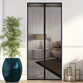 Resim 1 adet, Manyetik Sineklik Kapı, Modern Siyah Çizgili Tül Perde, Yazın Nefes Alabilen Sineklik Kapı Perdesi, Otomatik Kapanan Ağ Ev Yatak Odası Koruma İçin 