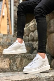 Resim Beyaz - Günlük Spor Ayakkabı Bağcıklı Yüksek Tabanlı Klasik Erkek Sneaker 