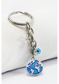 Resim Çerçeveli Nazar Boncuklu Kuş Figürlü Mineli Dünya Anahtarlık, Hed 