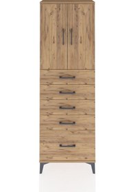 Resim Arges Dolap 2 Raflı 5 Çekmeceli 2 Kapaklı 60x30x182 Çam-çam Çam 