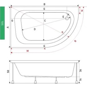 Resim Stany Asimetrik Oval Küvet 75*170 