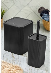 Resim Line 2 Parça Kare Banyo Seti - Çöp Kovası Wc Fırçası Set Siyah 