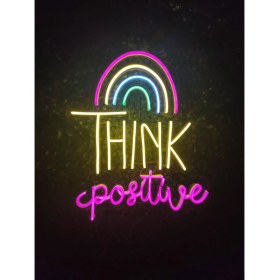 Resim Dekoraven Think Positive Neon LED Tabela Dekoratif Aydınlatma Çocuk ODASI(50X50CM) 