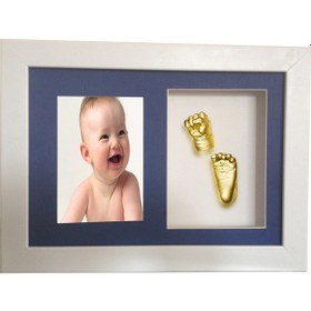 Resim Küçük İzler Beyaz Çerçeveli Resimli Bebek El-Ayak İzi Heykeli Set 